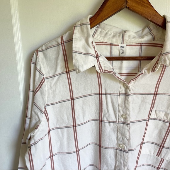 Nordstrom BP. Plaid Button-Up Shirt- Ivory Windowpane Weave - Picture 2 of 6